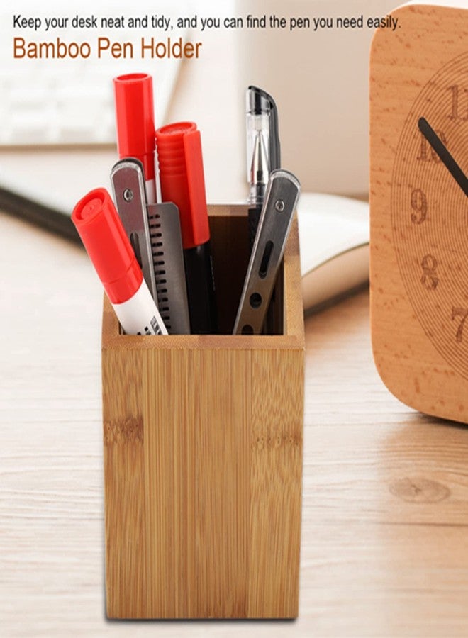 Milltrip Bamboo Wood Desk Pen Pencil Holder, Multi Purpose Use Pencil Cup Pot Desk Organizer, 3.15x3.15x3.94in Bamboo Pen Cup Holder, Pencil Cases Wood Pens Hlolder for Office School and Home Use - Image 4