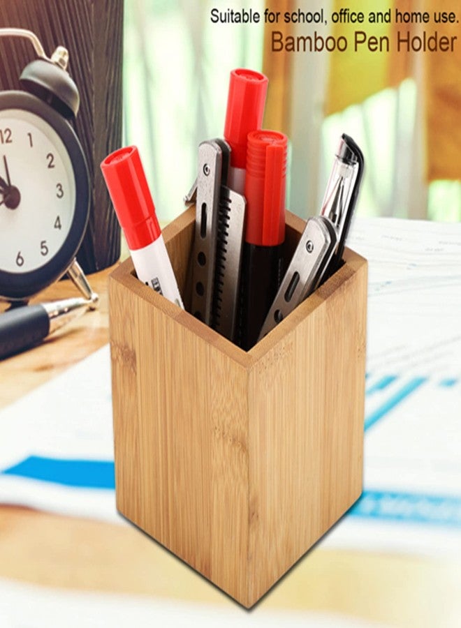 Milltrip Bamboo Wood Desk Pen Pencil Holder, Multi Purpose Use Pencil Cup Pot Desk Organizer, 3.15x3.15x3.94in Bamboo Pen Cup Holder, Pencil Cases Wood Pens Hlolder for Office School and Home Use - Image 5