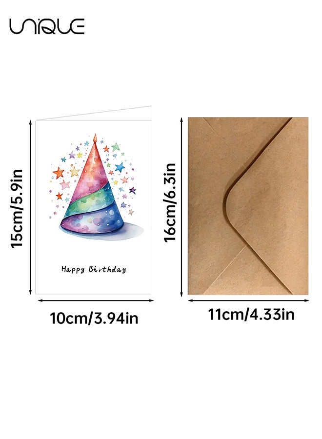Unique 12 Pcs Hand Drawn Birthday Card Set - 6 Styles of Birthday Watercolor Greeting Cards - 6 Envelopes - Watercolor Handwritten Blank Children's Greeting Card - Suitable for Invitation Gifts, Wishes - Image 2