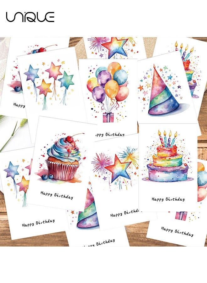 Unique 12 Pcs Hand Drawn Birthday Card Set - 6 Styles of Birthday Watercolor Greeting Cards - 6 Envelopes - Watercolor Handwritten Blank Children's Greeting Card - Suitable for Invitation Gifts, Wishes - Image 4