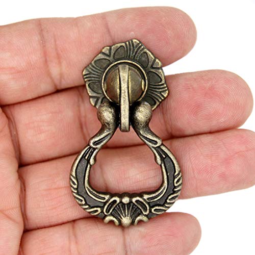 LXZ 4 PCs Vintage Antique Brass Pendant Ring Pulls Drop Handles Knobs with Single Mounting Hole for Drawer Cabinet Dresser Wardrobe Cupboard (Height 2-11/64", Width 1-29/64") - Image 5