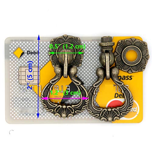 LXZ 4 PCs Vintage Antique Brass Pendant Ring Pulls Drop Handles Knobs with Single Mounting Hole for Drawer Cabinet Dresser Wardrobe Cupboard (Height 2-11/64", Width 1-29/64") - Image 2