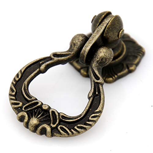 LXZ 4 PCs Vintage Antique Brass Pendant Ring Pulls Drop Handles Knobs with Single Mounting Hole for Drawer Cabinet Dresser Wardrobe Cupboard (Height 2-11/64", Width 1-29/64") - Image 4