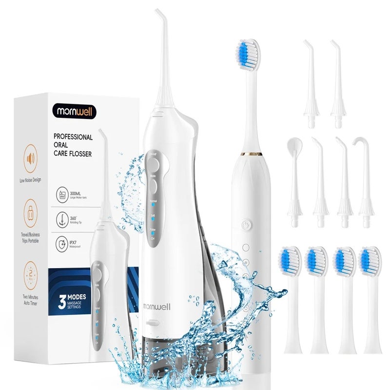 Mornwell Water Flosser and Electric Toothbrush Combo - Cordless Water Flosser for Teeth - 6 Modes Sonic Portable Electric Toothbrush - Image 2