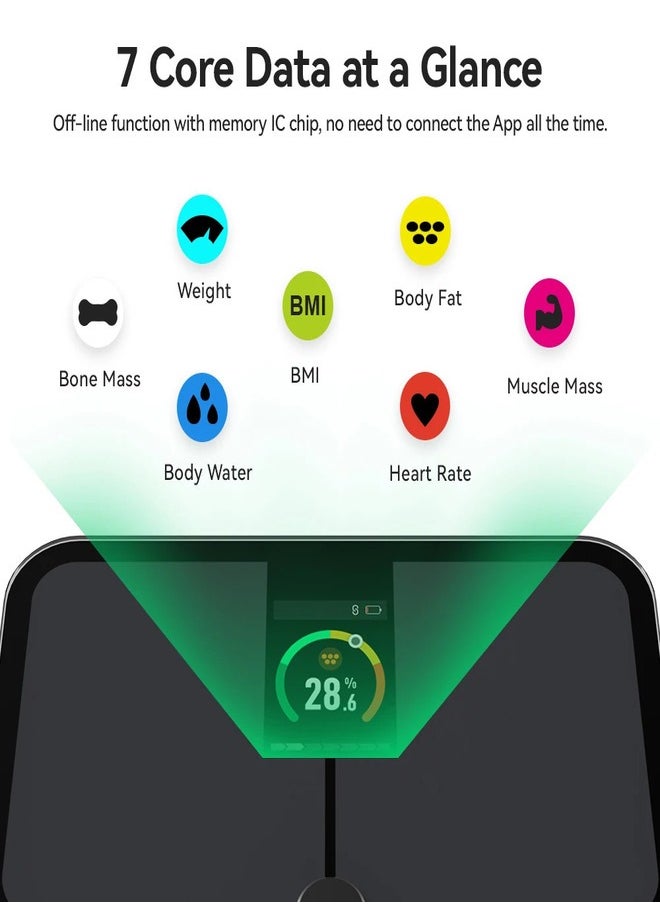 OTOMATE - Personal Smart Body Scale Upto 180Kg 0.1Kg Bluetooth Large Tft Colour Screen Accurate Weight Tracking Monitors Heart Rate Tracks Body Fat Easy App Sync Google Fit, Apple Health, Fitbit Full Body Report Automatic Profile Identification - Image 1