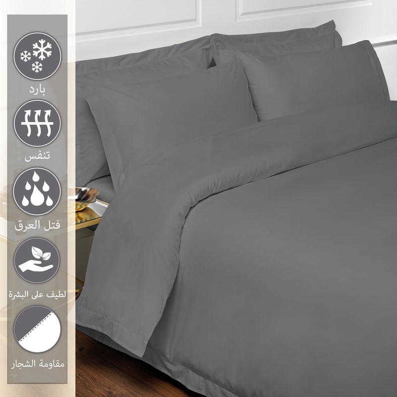 PIZUNA 100% Cotton Duvet Cover Queen Size Set 220x230 cm Dark Grey, 400 Thread Count Long Staple Cotton Sateen Weave Duvet Cover Set with 2 Pillowcases (Dark Grey Bedding Duvet Cover Sets) - Image 2