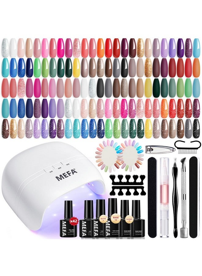 MEFA 42 Colors Gel Nail Polish Kit with U V Light, 59 Pcs All Seasons Collection Colorful Gel Polish Essential Set with 5 Psc Matte/Glossy Base Top Coat, Salon Gifts for Women - Image 1