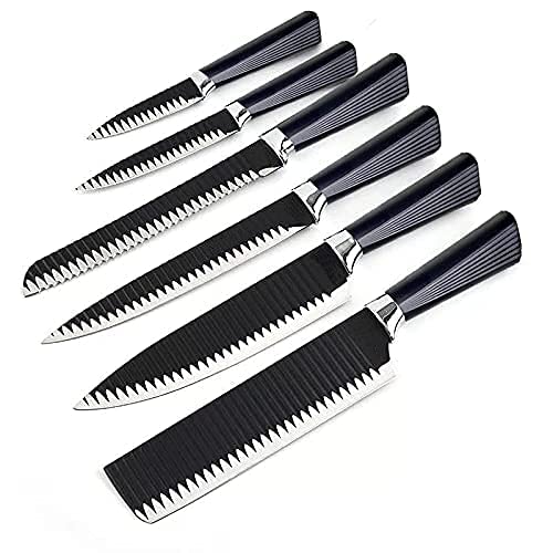 MORGHULIS MORGHULIS Kitchen Knife Set Professional Kitchen Knife 7 Piece Set High Carbon Stainless Steel Knives NonSlip Handle Kitchen Black with Sharp Manual Chef Cooking Cutting Knife Bread Slicing  - Image 1