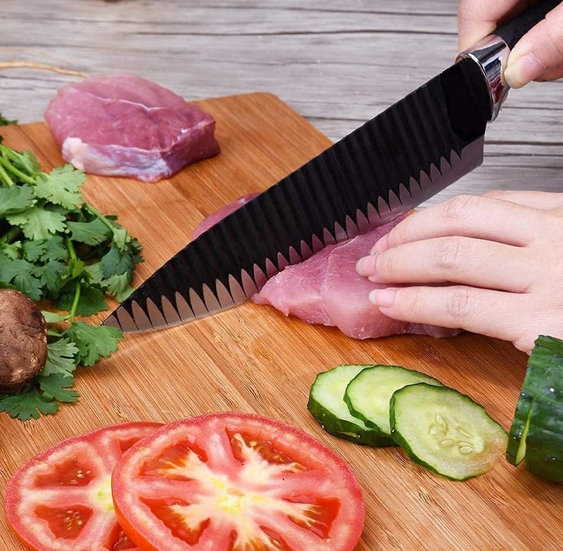 MORGHULIS MORGHULIS Kitchen Knife Set Professional Kitchen Knife 7 Piece Set High Carbon Stainless Steel Knives NonSlip Handle Kitchen Black with Sharp Manual Chef Cooking Cutting Knife Bread Slicing  - Image 5