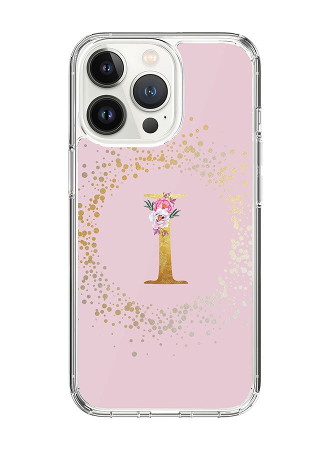 Stylizedd Classic Clear Case For iPhone 14 Pro, Hybrid Soft Case Flexible Edges Thin Cover- Custom Monogram Initial Letter Floral Pattern Alphabet - I (Pink) - Image 1