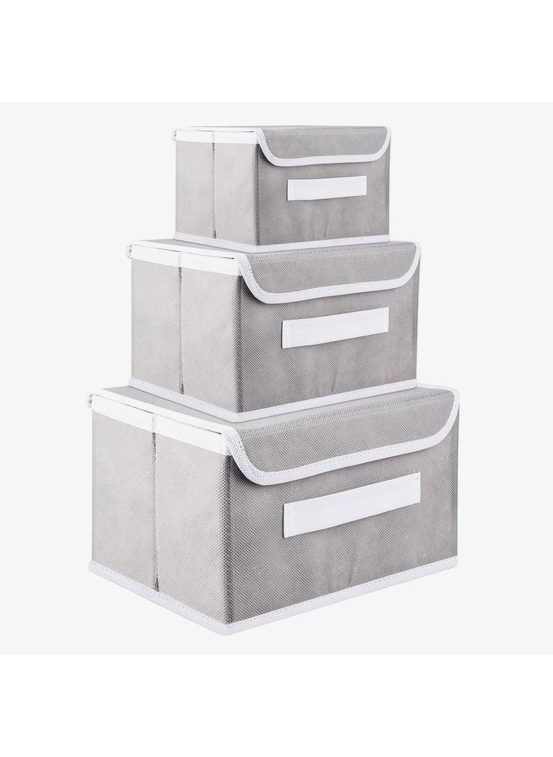 Kuber Industries Kuber Industries Drawer Storage Box | Plain Dhakkan Storage Box For Toys | Non-Woven Clothes Organizer | Storage Box with Handle | S | M | L | Pack of 3 | Gray  - Image 1