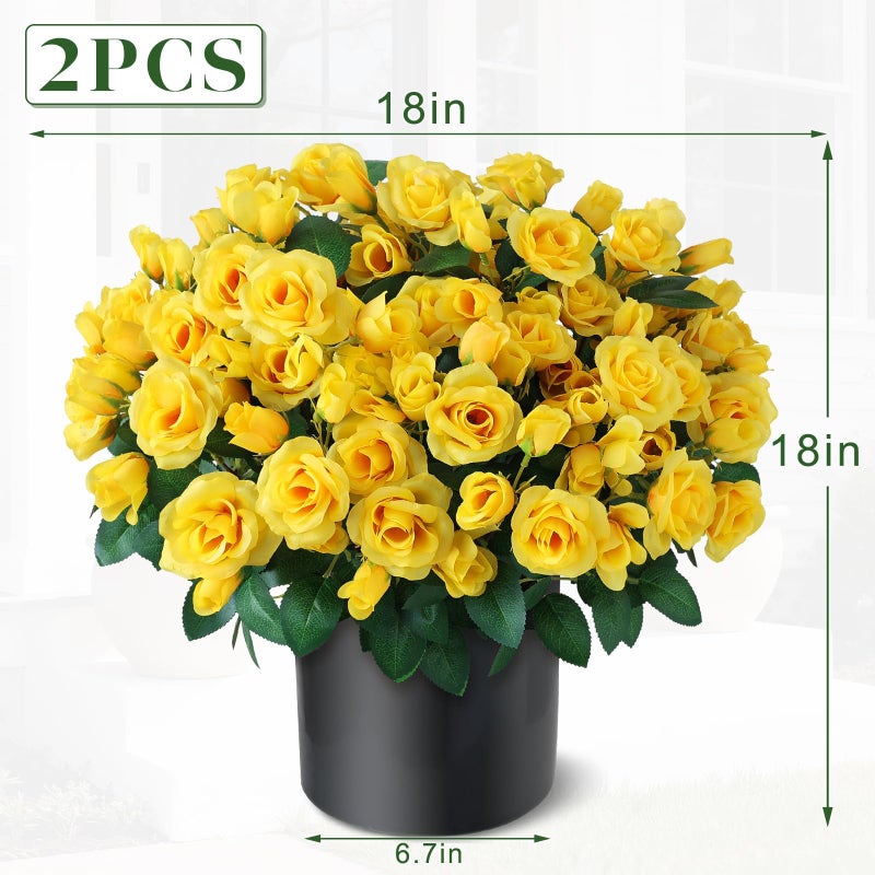 Juxdp 2 Set of Artificial Rose Topiary Trees - Faux Silk Flower Potted Plant, UV Resistant Fake Outdoor Rose Bush for Front Door, Farmhouse, Porch, Garden Decor (Yellow) - Image 5