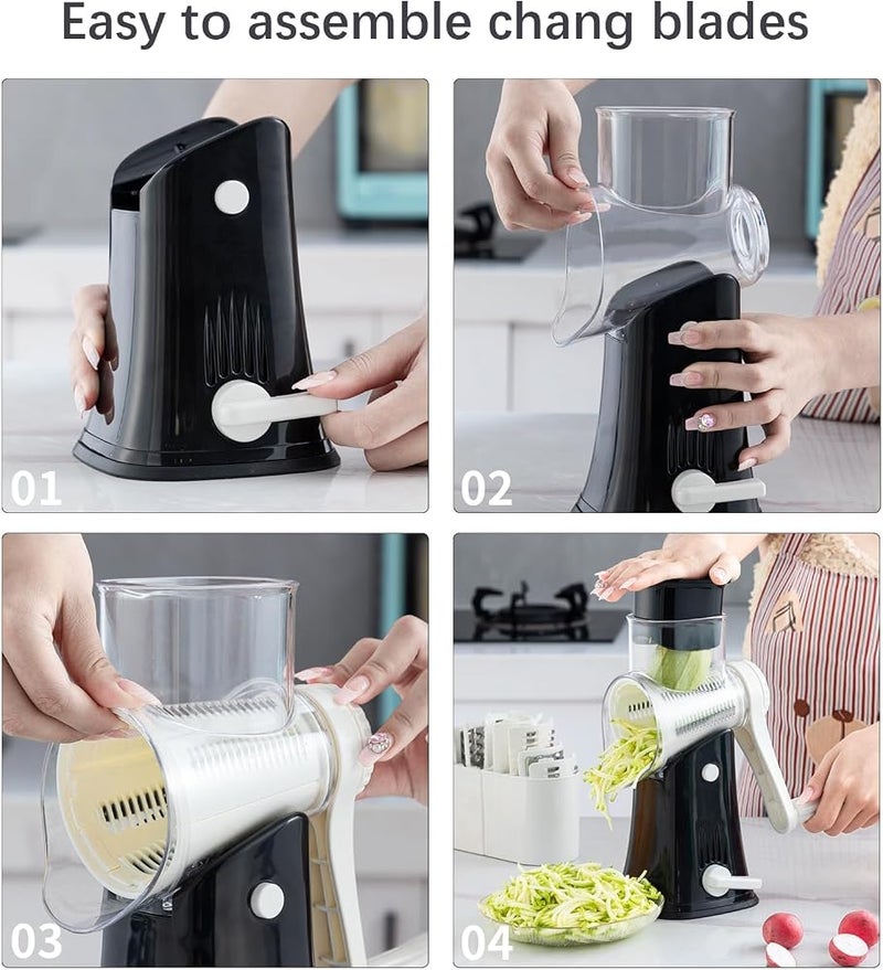 KASTWAVE Rotary Cheese Grater, 5-in-1 Stainless Steel Hand Crank Cheese Shredder, Replaceable Blades, Cheese Slicer with Storage Box, Easy to Clean Kitchen Gadget - Image 4