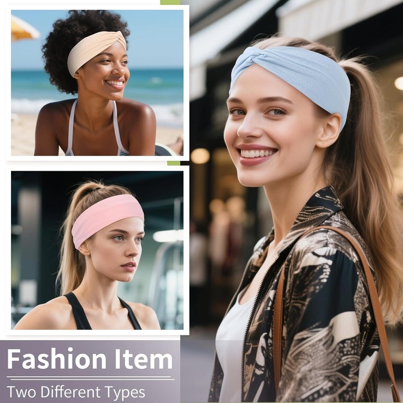 Panleding 12 Pcs Stretchy Headbands for Women, Absorbed Sport Headband Soft Twist Knotted Hairbands for Daily Life Yoga Workout (Light Morandi) - Image 5