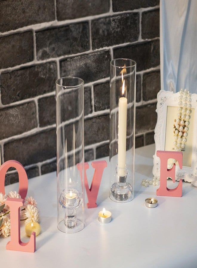 طقم حامل شموع زجاجي شفاف بطول 11.8 بوصة، مناسب للشموع المدببة، مثالي لتزيين طاولات حفلات الزفاف والمناسبات. - Image 3