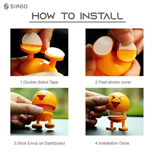 SIAGO SIA127 Spring Cute Smiley Doll Car Ornament | Bouncing Dashboard Decor with Cheerful Face | Interior Car Accessory for Men & Women (Yellow, Pack of 2) - Image 5