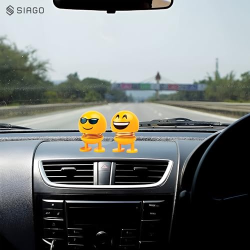 SIAGO SIA127 Spring Cute Smiley Doll Car Ornament | Bouncing Dashboard Decor with Cheerful Face | Interior Car Accessory for Men & Women (Yellow, Pack of 2) - Image 3