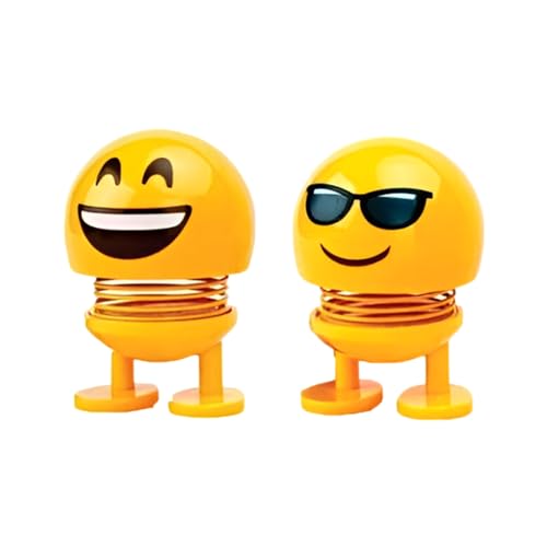 SIAGO SIA127 Spring Cute Smiley Doll Car Ornament | Bouncing Dashboard Decor with Cheerful Face | Interior Car Accessory for Men & Women (Yellow, Pack of 2) - Image 1