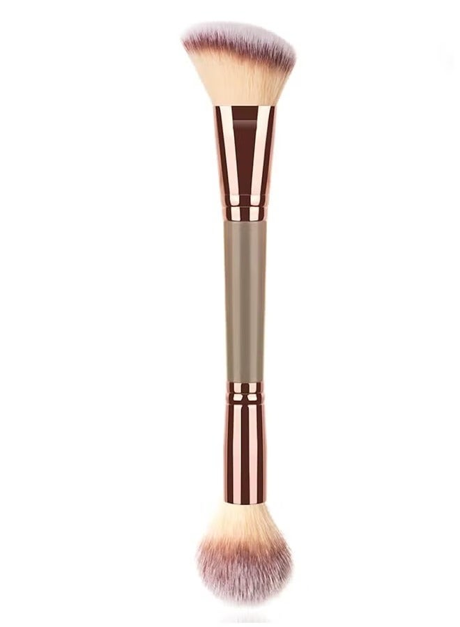 Double-Ended Foundation Makeup Brush, Angled/Round Top for Liquid, Powder & Cream Blending (Brown) - Image 1