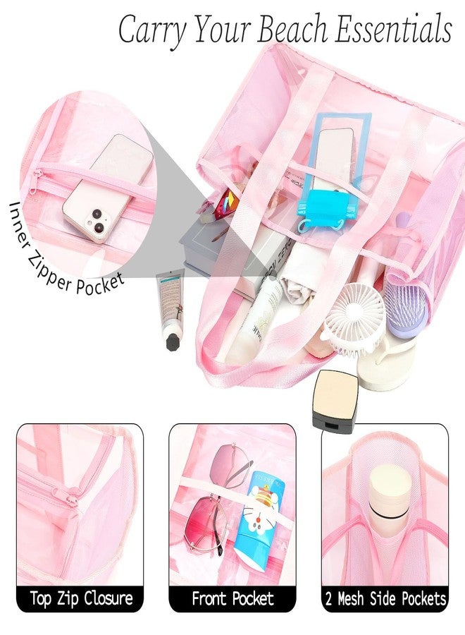Fammart Iridescent Clear Beach Bag for Women, Large Pool Tote Cruise Vacation Essentials - Waterproof, Zipper Closure, Small - Iridesent Pink, Large - Image 4