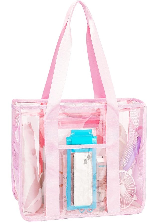 Fammart Iridescent Clear Beach Bag for Women, Large Pool Tote Cruise Vacation Essentials - Waterproof, Zipper Closure, Small - Iridesent Pink, Large - Image 1