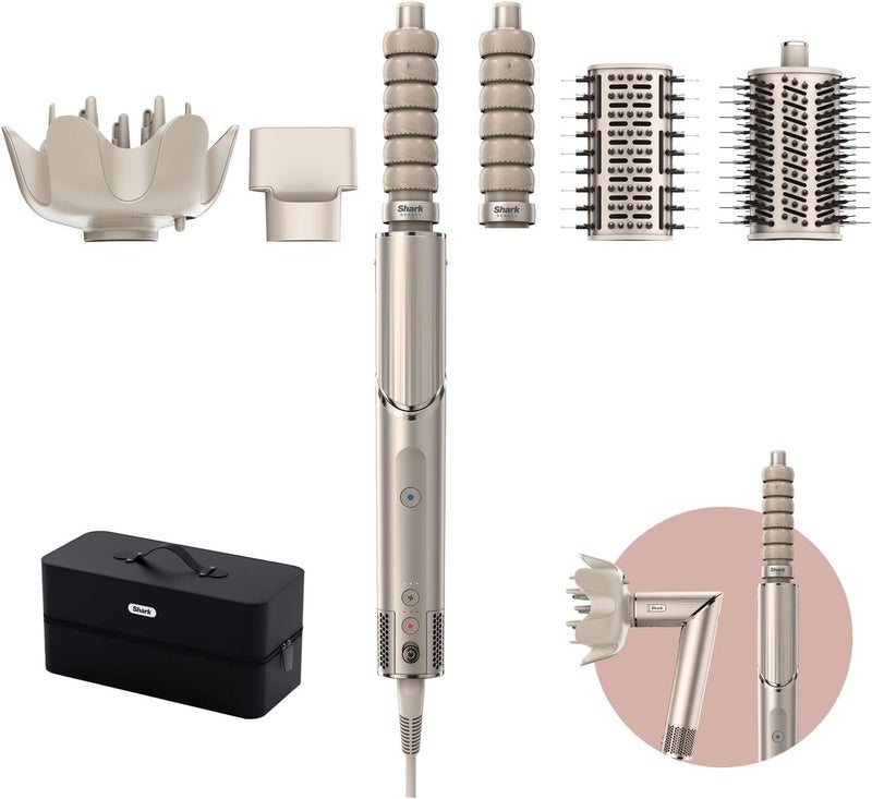 Shark مجفف شعر شيرك فليكس ستايل متعدد الاستخدامات مع فرشاة تجعيد أوتوماتيكية ومركز هواء بدون ضرر حراري تصفيف متعدد الاستخدامات لجميع أنواع الشعر