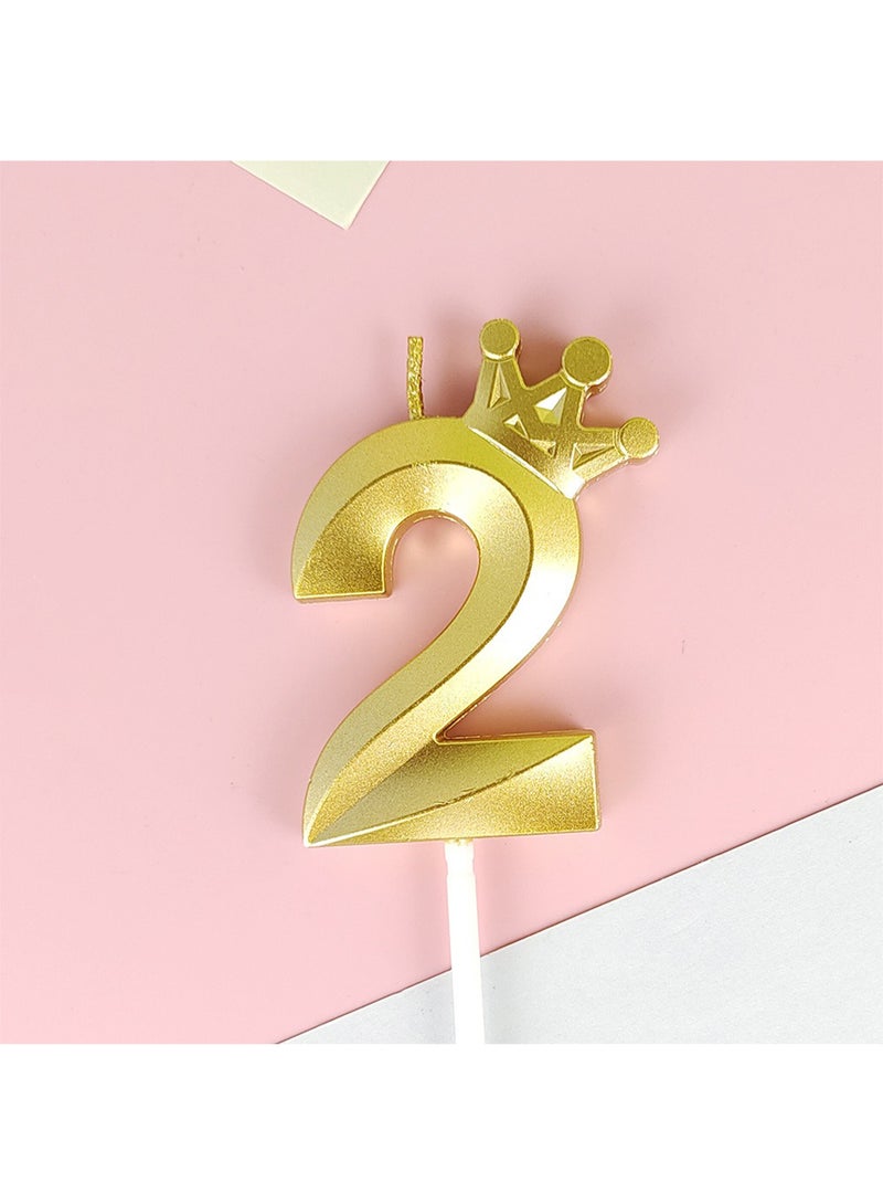 l&wen Crown Birthday Candles, Metallic Number Candles with Holders, Glitter Party Candles for Birthday, Wedding, Anniversary, Party Decorations (Number 2, Gold) - Image 1
