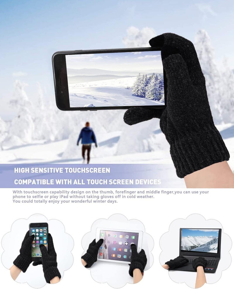 AQOTHES Womens Winter Knit Warm Hat Beanie Long Scarf Touch Screen Gloves Set Skull Caps Neck Scarves for Women - Image 3