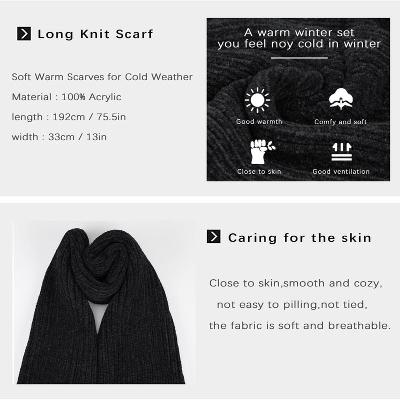 AQOTHES Womens Winter Knit Warm Hat Beanie Long Scarf Touch Screen Gloves Set Skull Caps Neck Scarves for Women - Image 5