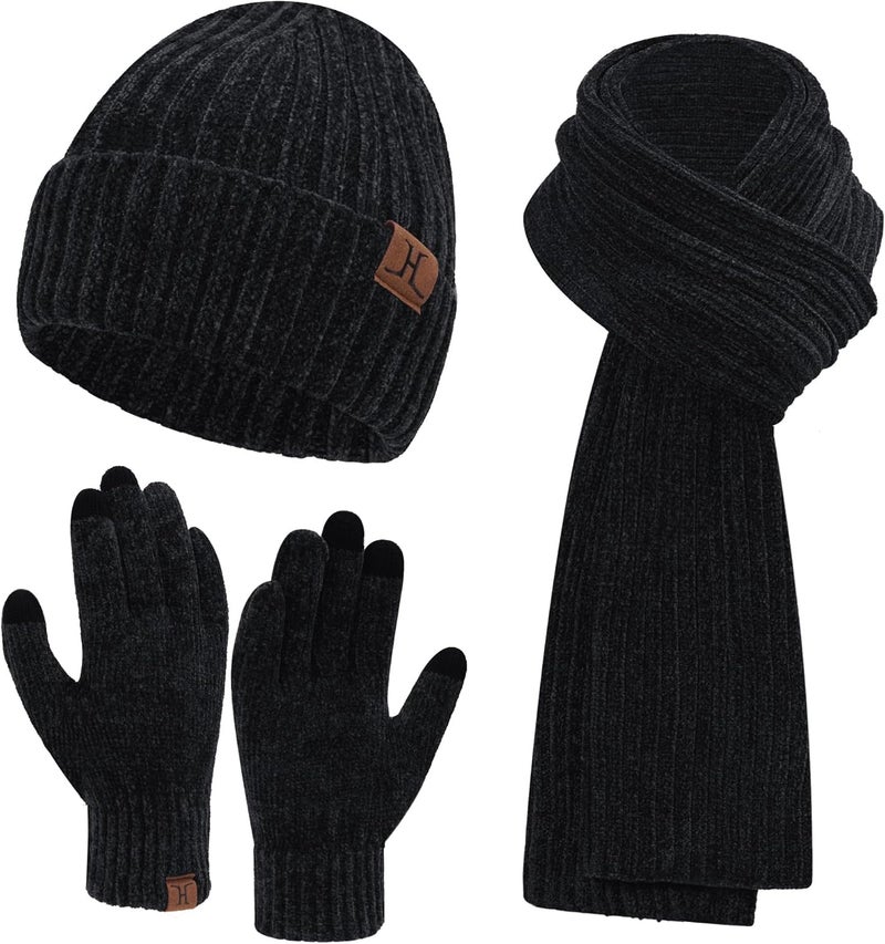 AQOTHES Womens Winter Knit Warm Hat Beanie Long Scarf Touch Screen Gloves Set Skull Caps Neck Scarves for Women - Image 1