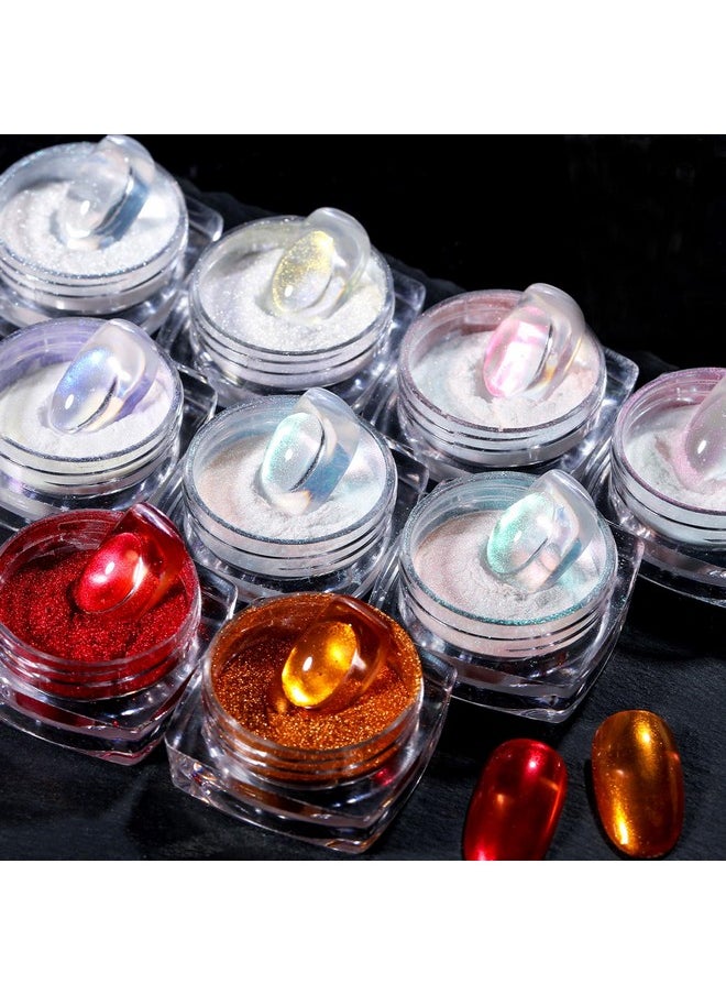 بورن بريتي بودرة أظافر BORN PRETTY كروم، مرآة معدنية، بودرة أظافر حرباء، بودرة أظافر حورية البحر أورورا، صبغة لفن الأظافر، طلاء جل مانيكير، زينة فن الأظافر، 9 عبوات  - Image 4