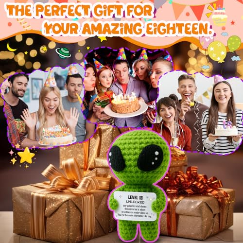 MAMAGIFTREE Unique 18th Birthday Gifts for Him & Her – Officially an Adult Gift for Daughter, Son & Friend – Handmade Crochet Alien Decoration - Image 4