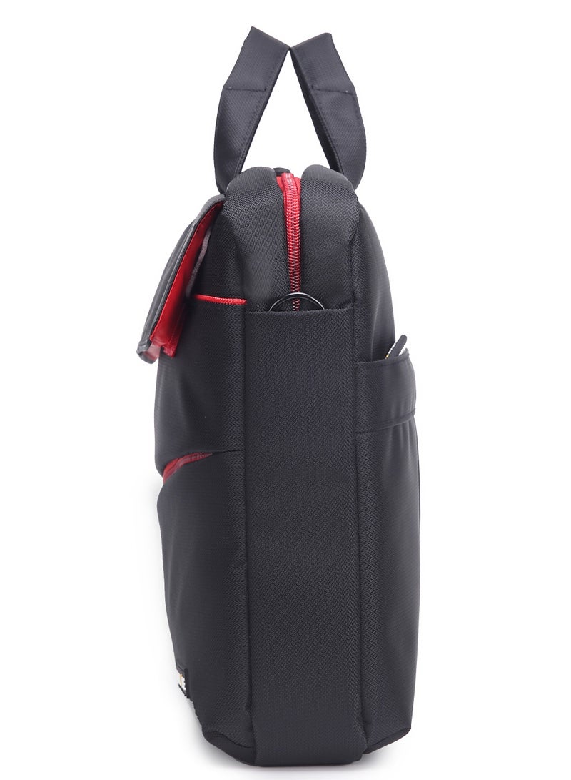 داتا زون شنطة لابتوب مقاس 15.6 بوصة لون أسود مع تفاصيل حمراء حقيبة مقاومة للماء متعددة الجيوب مع سحاب أمامي وحزام كتف مثالية للعمل والسفر - Image 5