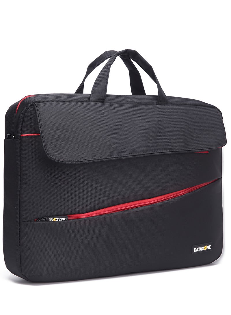 داتا زون شنطة لابتوب مقاس 15.6 بوصة لون أسود مع تفاصيل حمراء حقيبة مقاومة للماء متعددة الجيوب مع سحاب أمامي وحزام كتف مثالية للعمل والسفر - Image 4