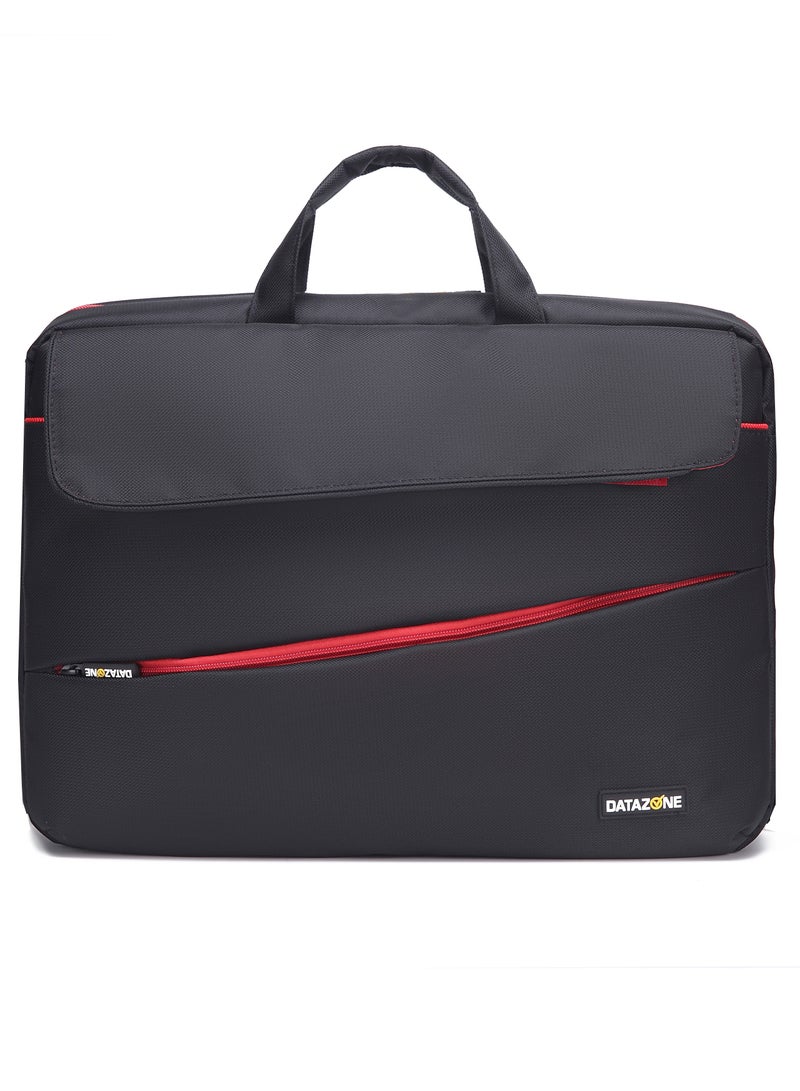 داتا زون شنطة لابتوب مقاس 15.6 بوصة لون أسود مع تفاصيل حمراء حقيبة مقاومة للماء متعددة الجيوب مع سحاب أمامي وحزام كتف مثالية للعمل والسفر - Image 2