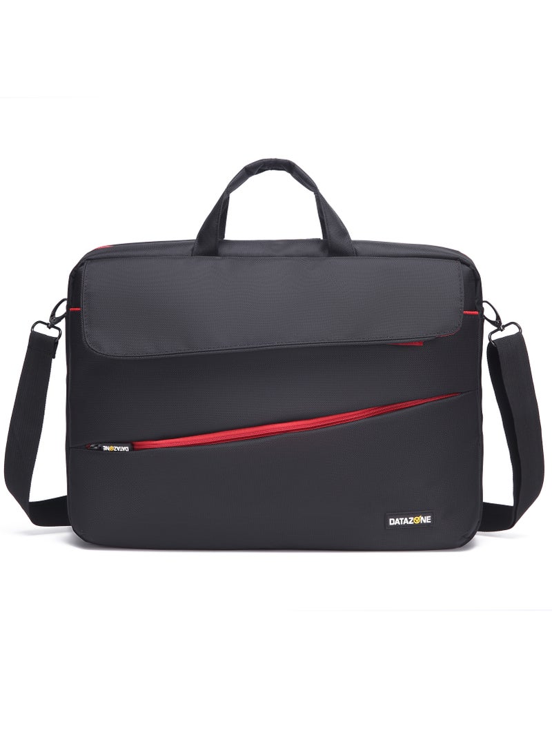 داتا زون شنطة لابتوب مقاس 15.6 بوصة لون أسود مع تفاصيل حمراء حقيبة مقاومة للماء متعددة الجيوب مع سحاب أمامي وحزام كتف مثالية للعمل والسفر - Image 3