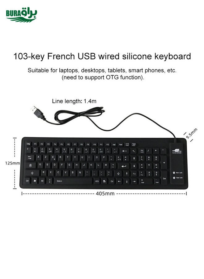 BURAQ 103 Key French USB Wired Silicone Waterproof Keyboard Desktop Notebook Keyboard, Cable Length: 1.5m  - Image 3