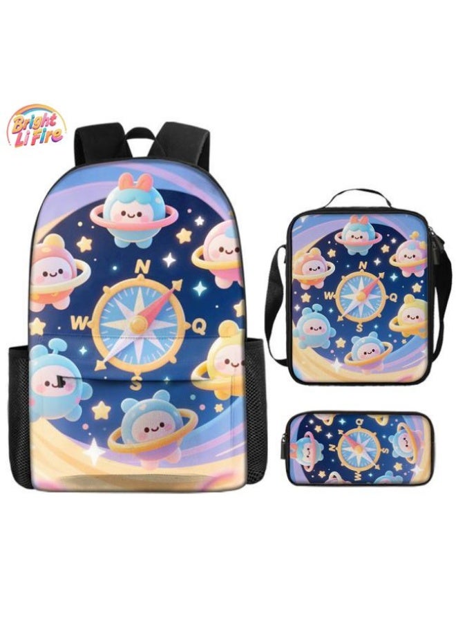 Bright Li Fire Unlock the new fashion of childish fun! Three-piece set of bags, cartoon elements for children and teenagers (students, children, friends' outings, mountain climbing, schooling, etc. can be used) - 36  - Image 1