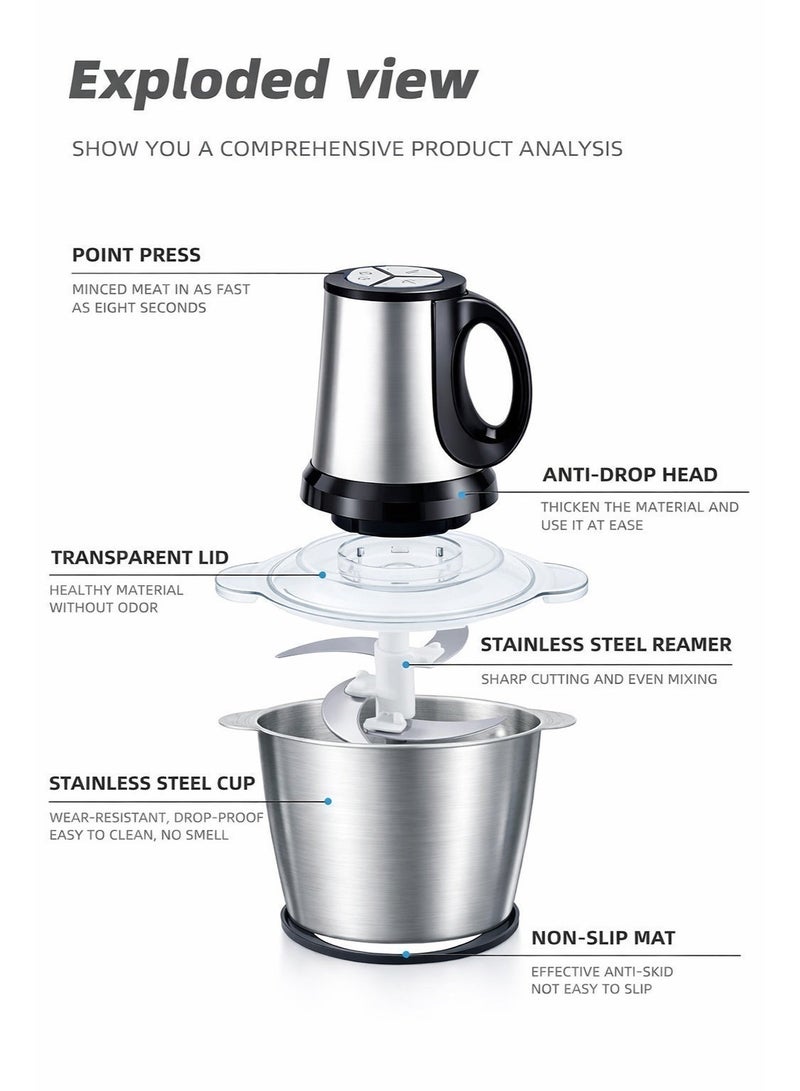 جيهام مفرمة لحم كهربائية من الفولاذ المقاوم للصدأ 800 واط | مفرمة طعام متعددة الاستخدامات سعة 3 لترات | محرك نحاسي | مفرمة للحوم والخضراوات والبقوليات | قفل أمان - Image 3