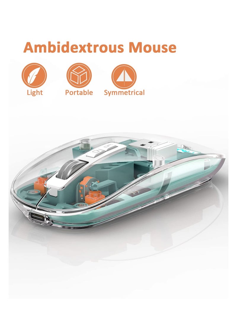 Silent Wireless Bluetooth Mouse Tri-Mode USB C Rechargeable Full Transparent Portable Computer Mouse for Laptop Green - Image 4