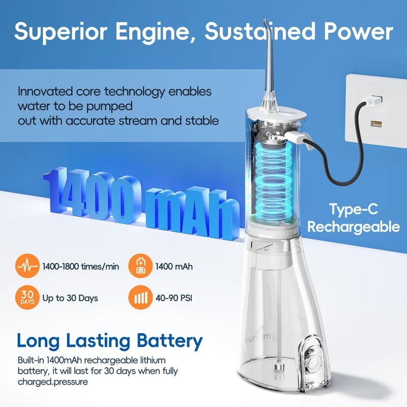 Mornwell New Water Floss F29/D52 Portable Flosser USB Rechargeable Oral Water Jet Pick Flosser 4 Tip Teeth Cleaner - Image 4