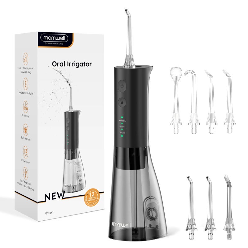 Mornwell New Water Floss F29/D52 Portable Flosser USB Rechargeable Oral Water Jet Pick Flosser 4 Tip Teeth Cleaner - Image 1