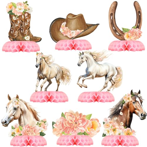 Outego Girl Horse Party Centerpiece Set Horse Honeycomb Girl Birthday Decorations and Horse Table Toppers for Kids HorseThemed Birthday and Baby Shower Table Decor - Image 1