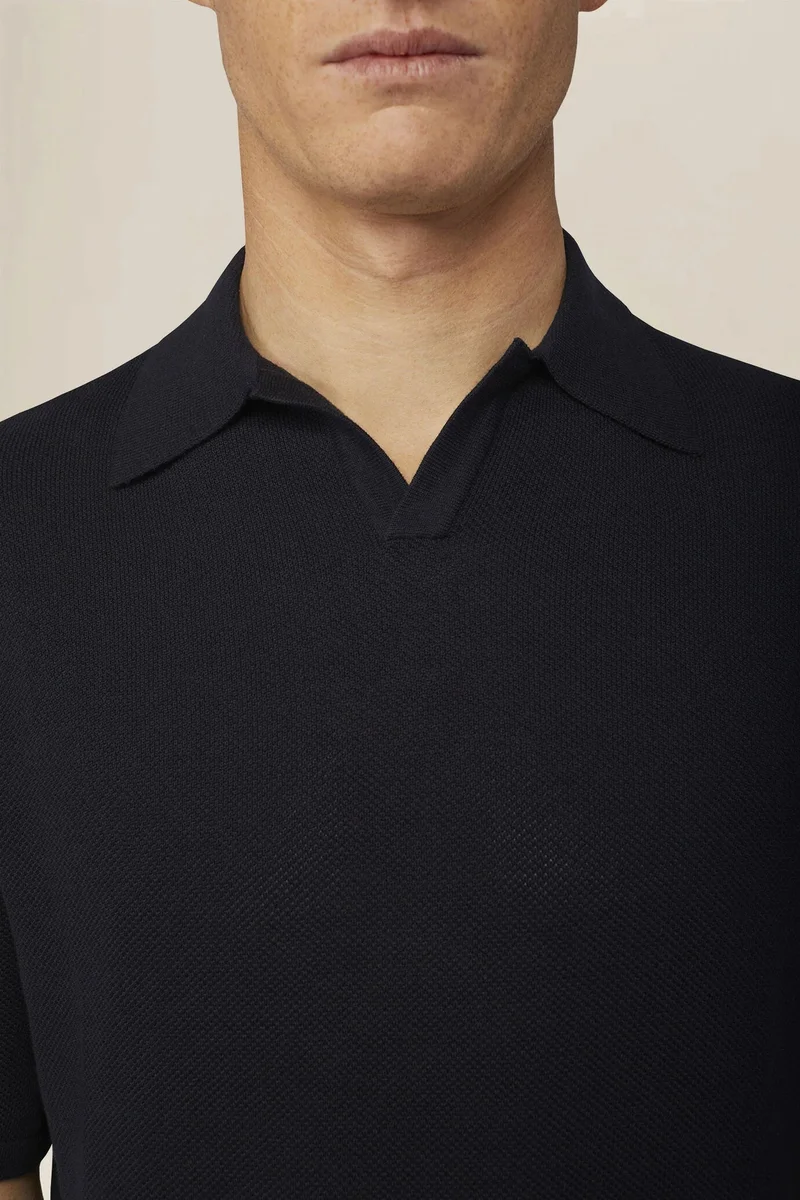 Doppelganger Blue Men's polo shirt in 100% cotton honeycomb knit with Derby collar - Dk Blue for Men | Best Price UAE