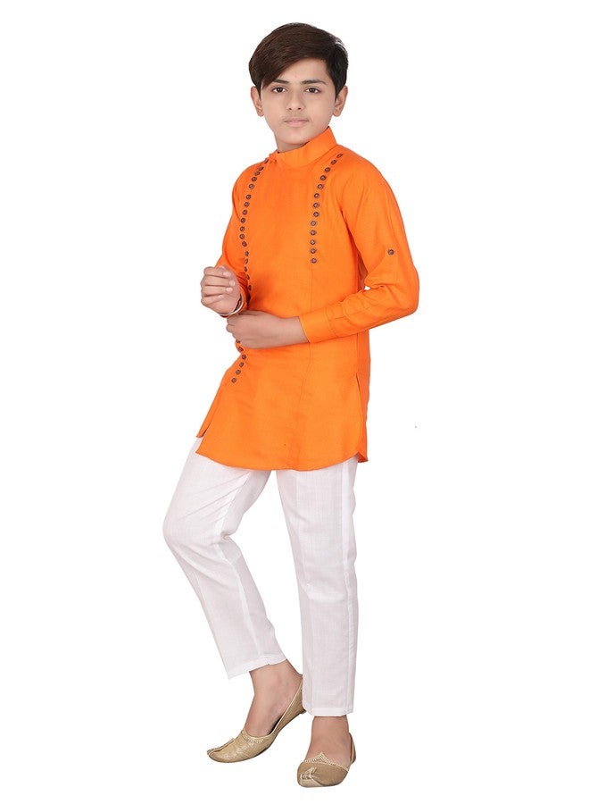 Qtsy Indian Cotton Kurta Set for Boys Orange - Image 3