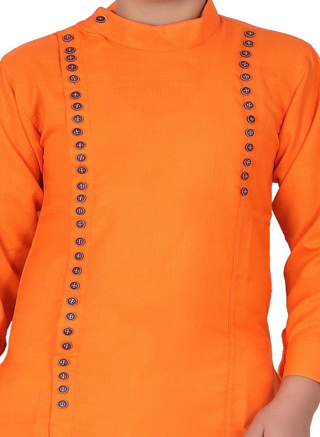 Qtsy Indian Cotton Kurta Set for Boys Orange - Image 5