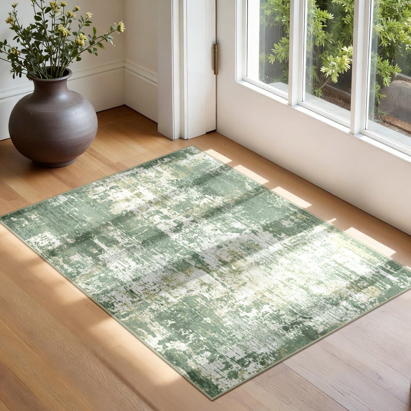RELEANY Washable Area Rugs 2'x3' Non-Slip Modern Abstract Soft for Living Room Entryway Bedroom Nursery  Print Pattern  Light Green/Yellow - Image 1