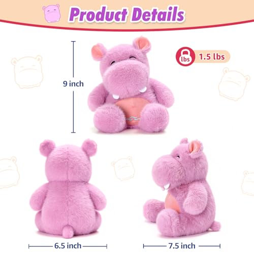 Ditucu Original Hippo Microwavable Weighted Stuffed Animal Heated Hippopotamus Plush for Warmth Comfort Period Cramps Pain Plushies Toys Gifts for Kids Purple 9 inch - Image 5