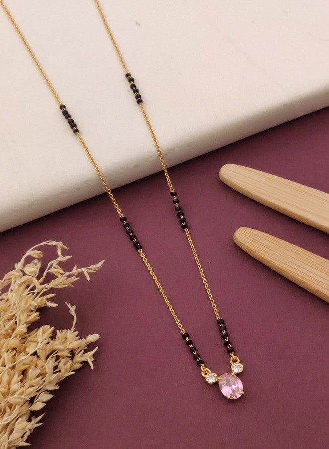 sweeply Elegant Mangalsutra with Pink Stone & Black Beads for Women | Daily, Wear Traditional Mangalsutra set, Best Birthday, perfect for Anniversary, Mother's Day gift, Valentine Gift, Gift for Diwali - Image 2
