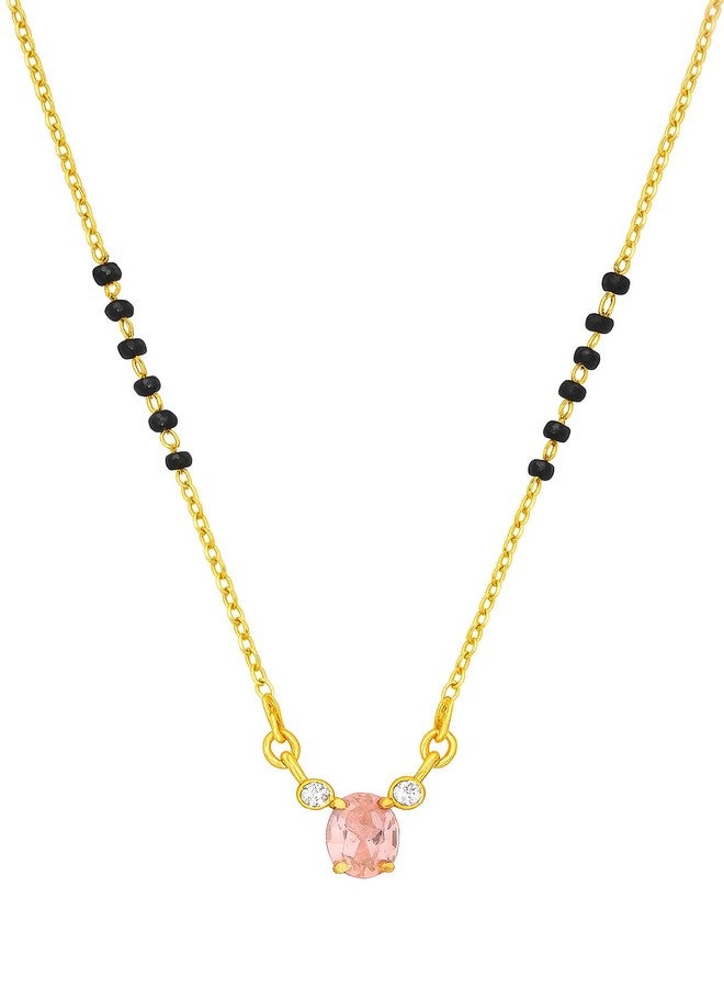 sweeply Elegant Mangalsutra with Pink Stone & Black Beads for Women | Daily, Wear Traditional Mangalsutra set, Best Birthday, perfect for Anniversary, Mother's Day gift, Valentine Gift, Gift for Diwali - Image 1